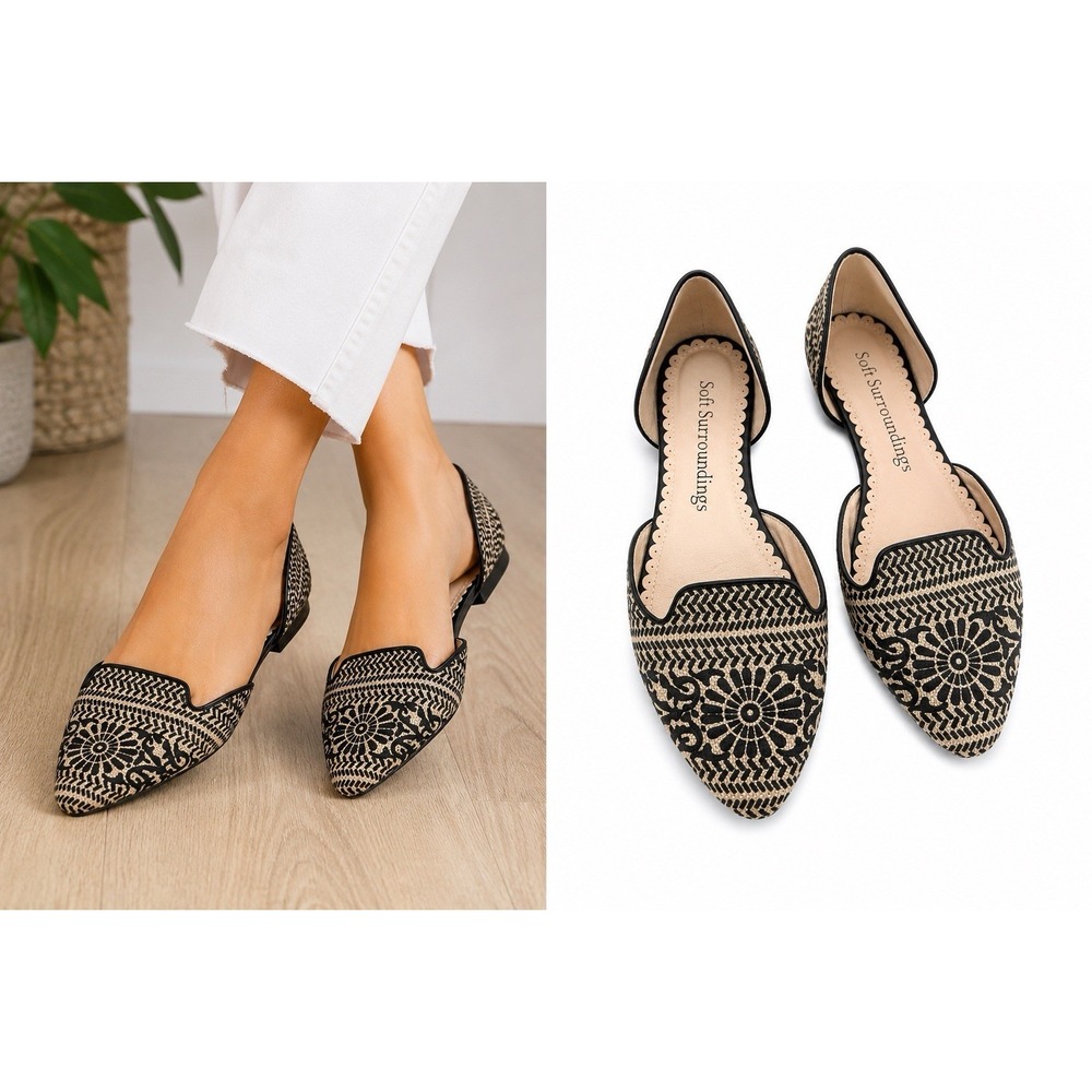 Soft Surroundings Amelia Medallion Print D'Orsay Flats Pointed Toe 8.5 Office